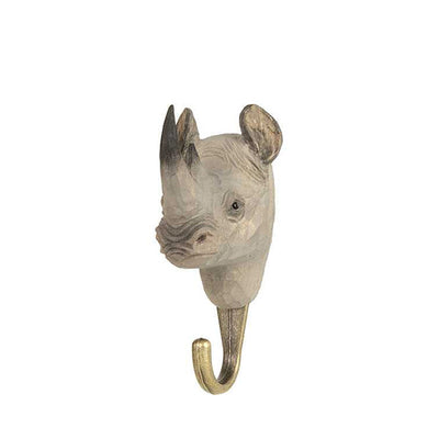 Wildlife Garden Hand Carved Animal Hook - Rhino