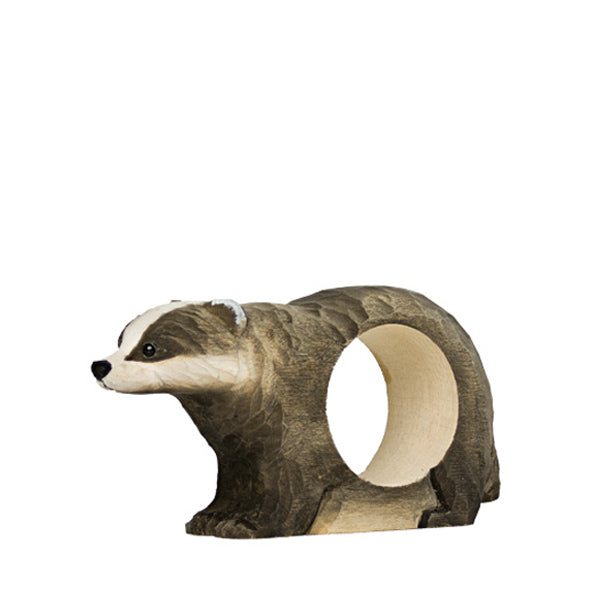 Wildlife Garden Hand Carved Napkin Ring - Badger